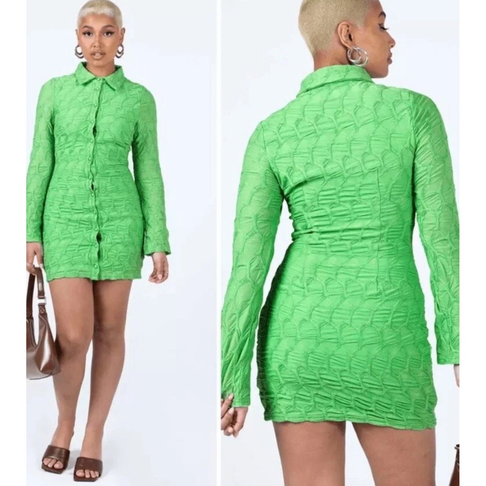 Princess Polly Calvert Long Sleeve Mini Dress Green Size 4 NWT